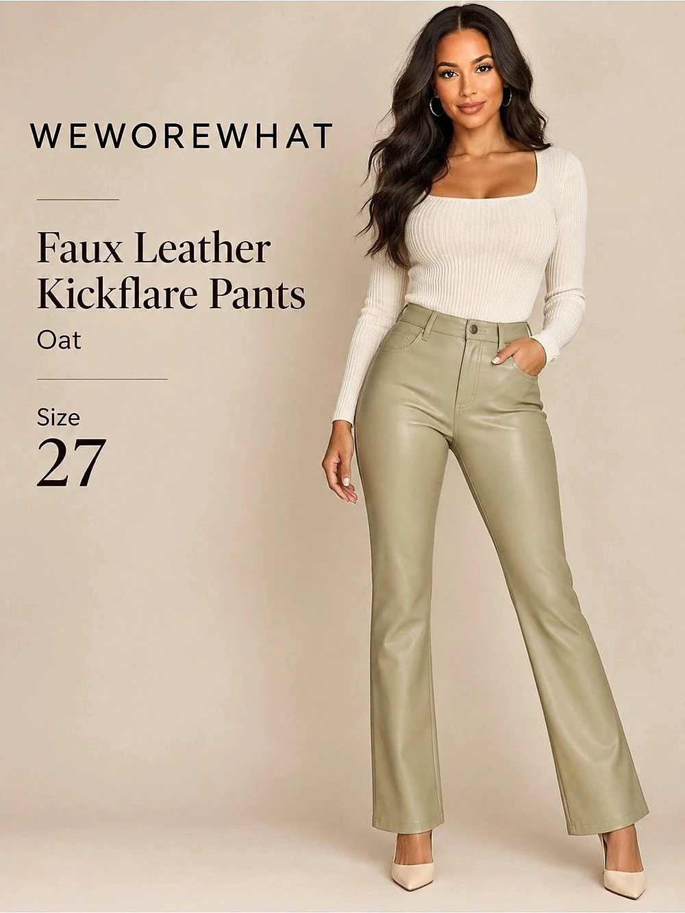 WeWoreWhat Faux Leather Kickflare Pants Oat Size 27